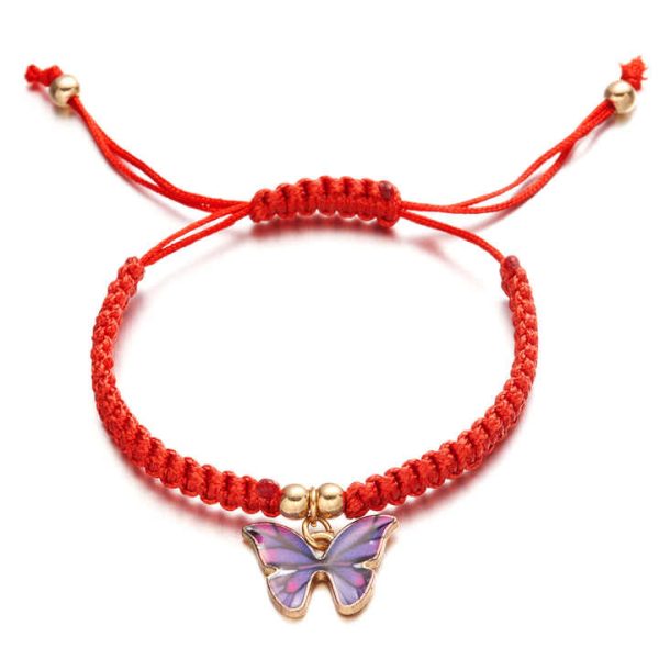 Handmade Lady butterfly Red Rope String Thread Woven Bracelet Jewelry Women Bracelets Adjustable