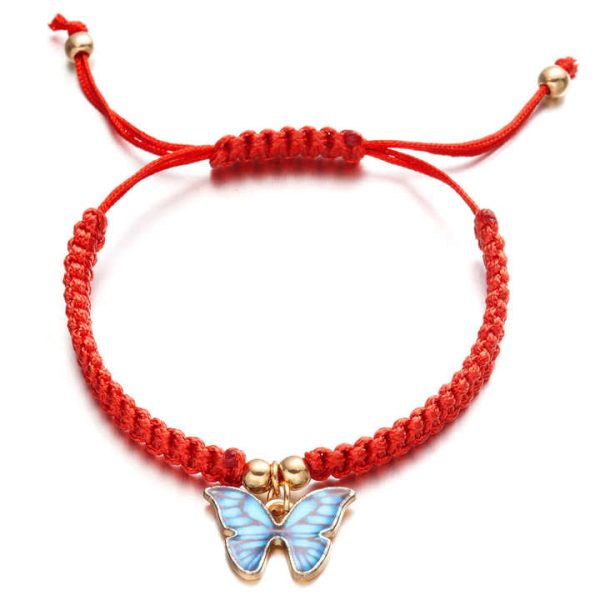 Handmade Lady butterfly Red Rope String Thread Woven Bracelet Jewelry Women Bracelets Adjustable