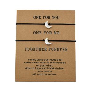 Trendy Crescent Moon Charm Adjustable Red String Alloy Bracelet with Wish Card for Women