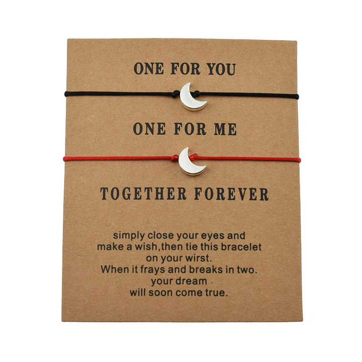 Make a Wish Card Lucky Crescent Moon Charm Red String Bracelets for Women