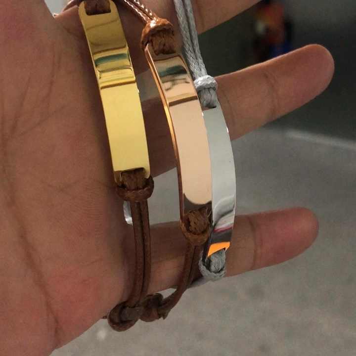 Custom Engraved Adjustable Braided Rope Children's Friendship Bracelet - Stainless Steel Trendy Jewelry with Inspirational Phrases