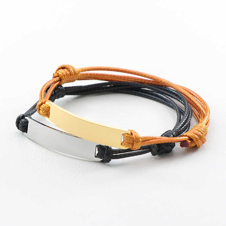 Hot Sells Bracelet Custom Engraved Inspirational Phrase Rose Gold bar Adjust String Braided Rope Friendship Bracelet Women Men