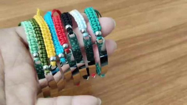 Vintage Adjustable Braided Cotton Cord Bracelet with Stainless Steel Charm - Hand Woven Unisex Wristband for Boys and Girls