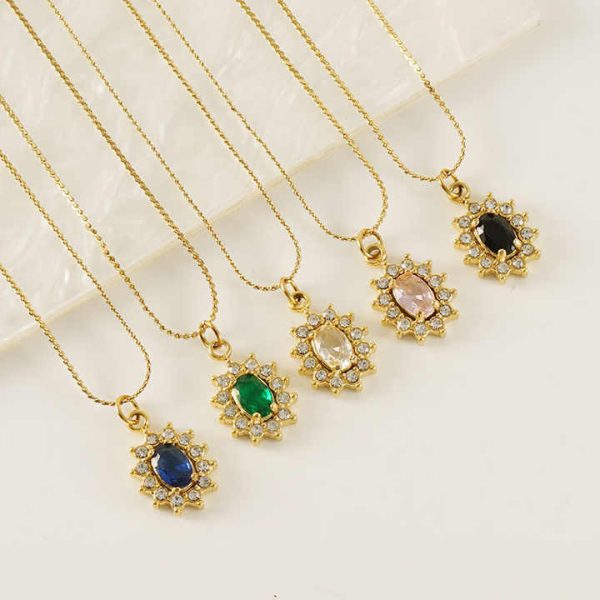 Double Layer Diamond Encrusted Titanium Steel Pendant Water Drop Shape Zircon Pendant Necklace Collarbone Chain