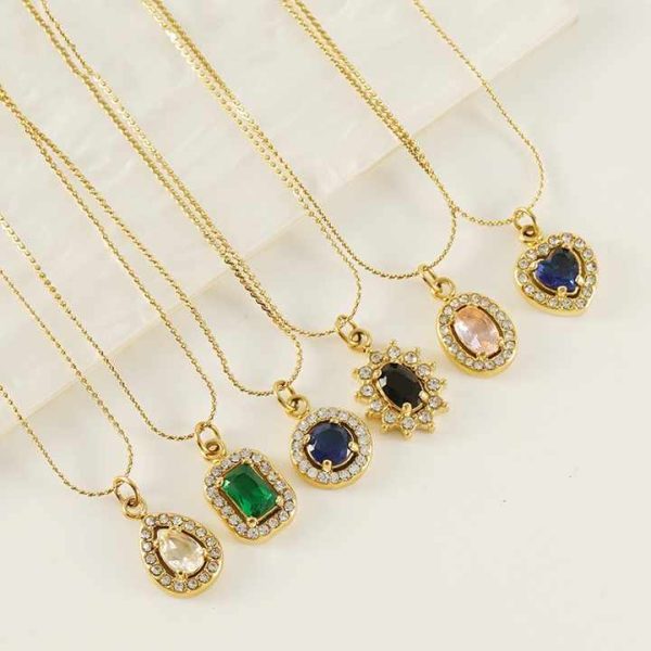 Double Layer Diamond Encrusted Titanium Steel Pendant Water Drop Shape Zircon Pendant Necklace Collarbone Chain