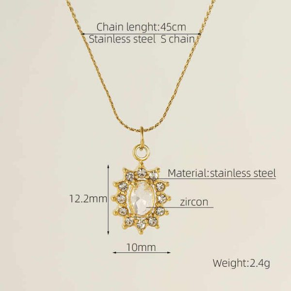 Double Layer Diamond Encrusted Titanium Steel Pendant Water Drop Shape Zircon Pendant Necklace Collarbone Chain