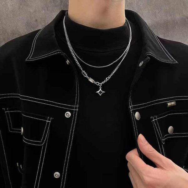 Autumn Winter Light Luxury All-Season High-End Double-Layer Stacked Necklace Stainless Steel Sweater Chain