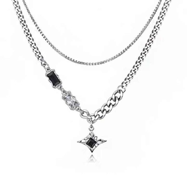 Autumn Winter Light Luxury All-Season High-End Double-Layer Stacked Necklace Stainless Steel Sweater Chain