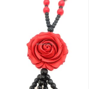 Vintage Red Cinnabar Carved Flower Pendant Necklace Fashionable Trendy Jewelry With Sweater Chain Lucky Accessory