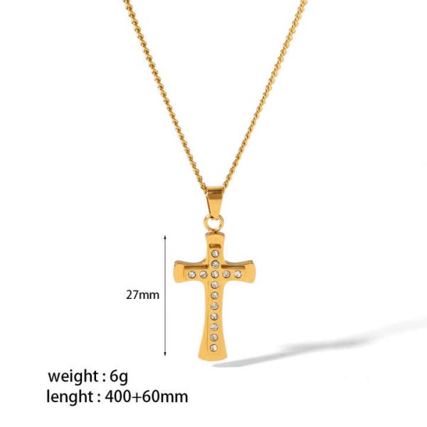 Trendy Waterproof Cross Pendant Necklace 18K Gold Stainless Steel Hand Polished Necklace for Women Men