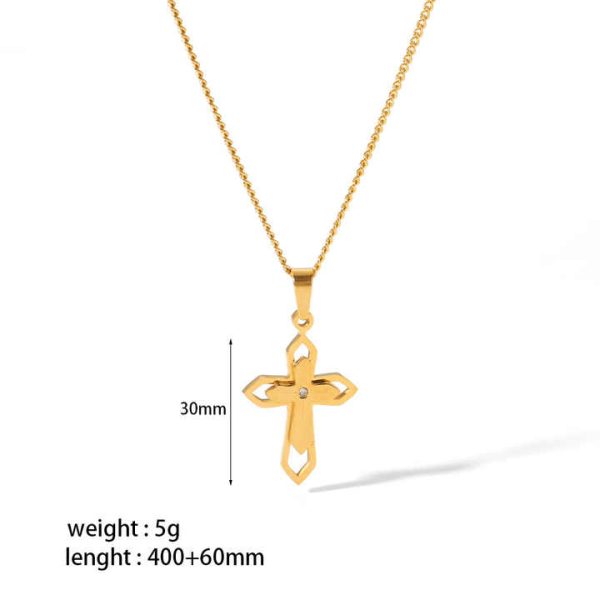 Trendy Waterproof Cross Pendant Necklace 18K Gold Stainless Steel Hand Polished Necklace for Women Men