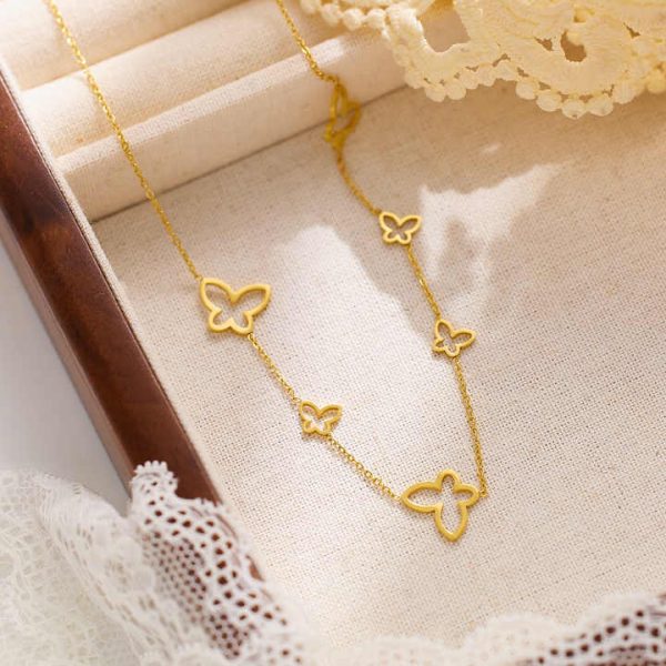Stainless Steel 18k Gold Plated Butterfly Shape Gifts Trendy Charm Ins Bew Design Fashion Jewelry Necklaces