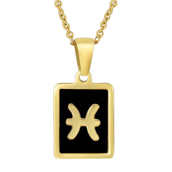 New Fashion 18k Gold Plated Stainless Steel 12 Star Sign Zodiac Sign Black Shell Pendant Necklace Simple Jewelry for Women's