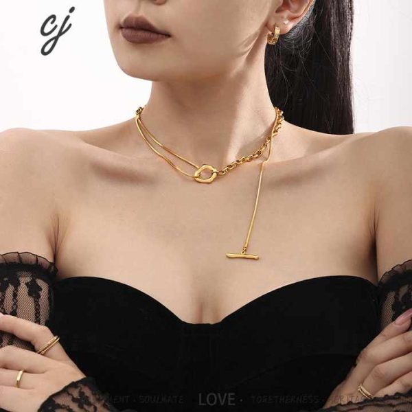Fashion Sweater Chain Snake Chain 18k Gold Plated Tarnish Free Stainless Steel Long Necklace Jewelry for Women