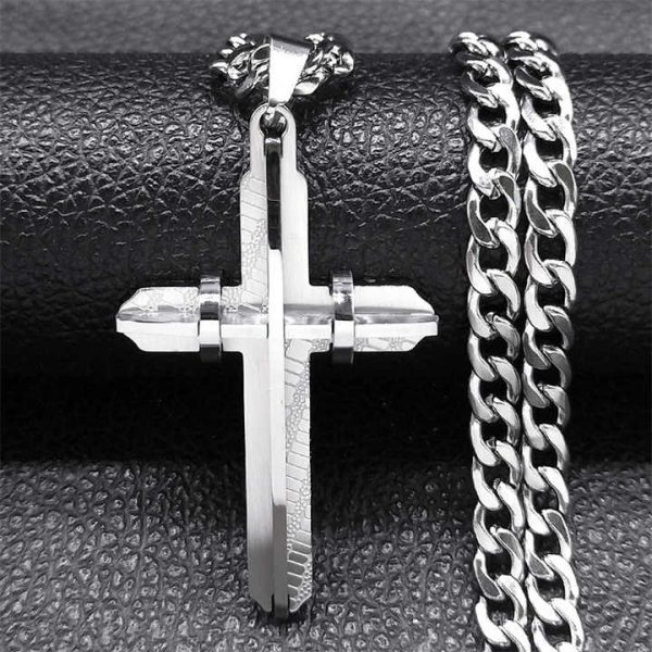 2025 New DE Fashion Jewelry Religious Jesus Cross Necklace Stainless Steel Cross Pendants for Men Sweater Necklace