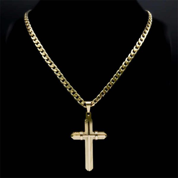 2025 New DE Fashion Jewelry Religious Jesus Cross Necklace Stainless Steel Cross Pendants for Men Sweater Necklace