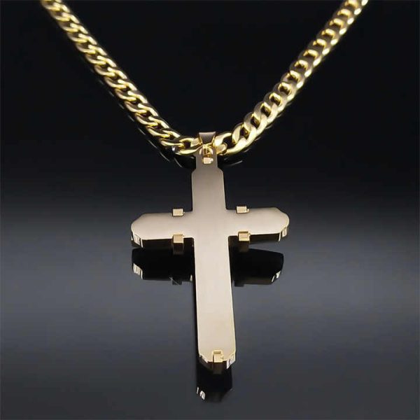 2025 New DE Fashion Jewelry Religious Jesus Cross Necklace Stainless Steel Cross Pendants for Men Sweater Necklace