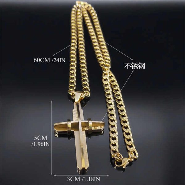 2025 New DE Fashion Jewelry Religious Jesus Cross Necklace Stainless Steel Cross Pendants for Men Sweater Necklace