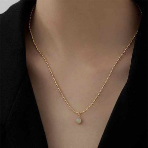 Vintage Jewelry Non Tarnish 18k Gold Plated Round Pendent Necklace No Fade Stainless Steel Clavicular Chain Necklace for Woman