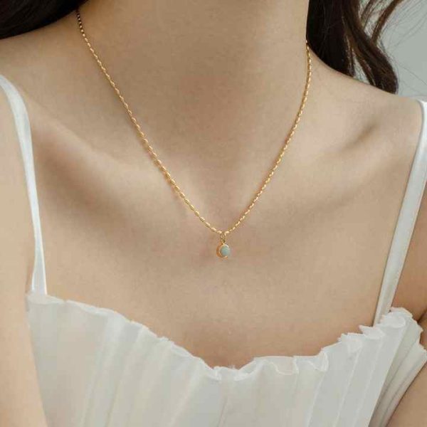 Vintage Jewelry Non Tarnish 18k Gold Plated Round Pendent Necklace No Fade Stainless Steel Clavicular Chain Necklace for Woman
