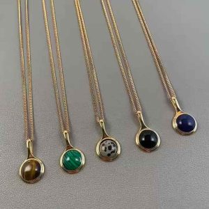 Vintage Tiger Eye Stone Pendant Necklace for Women, Brass Gold Plated Trendy Sweater Chain Jewelry