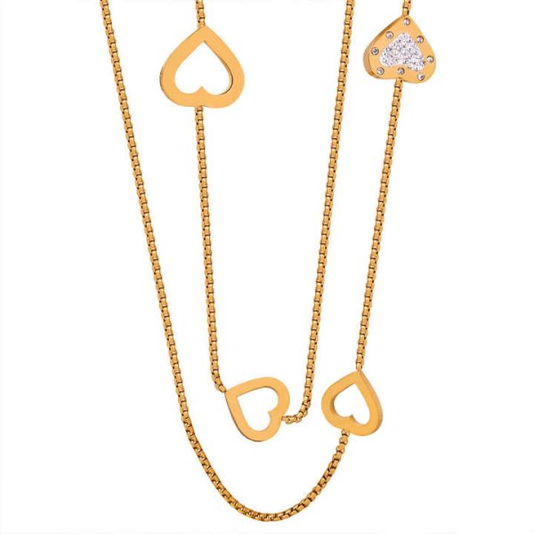 Wholesale Bulk New Design Gold Plated Double Layer Heart Long Sweater Chain Necklace Jewelry for Women