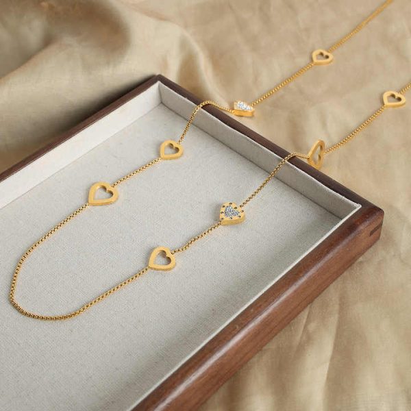 Wholesale Bulk New Design Gold Plated Double Layer Heart Long Sweater Chain Necklace Jewelry for Women