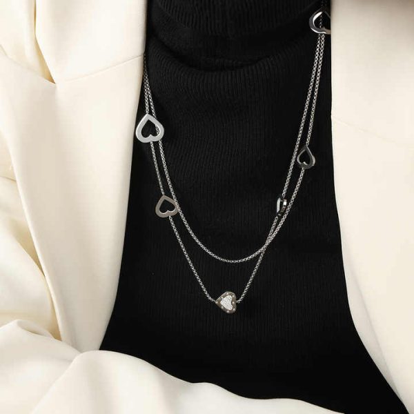 Wholesale Bulk New Design Gold Plated Double Layer Heart Long Sweater Chain Necklace Jewelry for Women