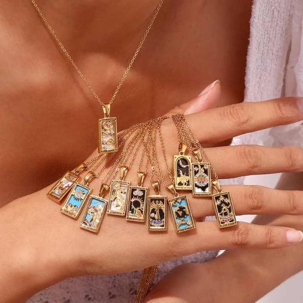 Hot Sale New Tarot Necklace Stainless Steel Plated 18K Gold Versatile Fashion Light Luxury Sweater Chain Jewelry
