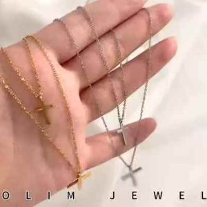 18K Gold Plated Stainless Steel Cross Pendant Choker Necklace Trendy Double Layer Design for Women Anniversary Gift