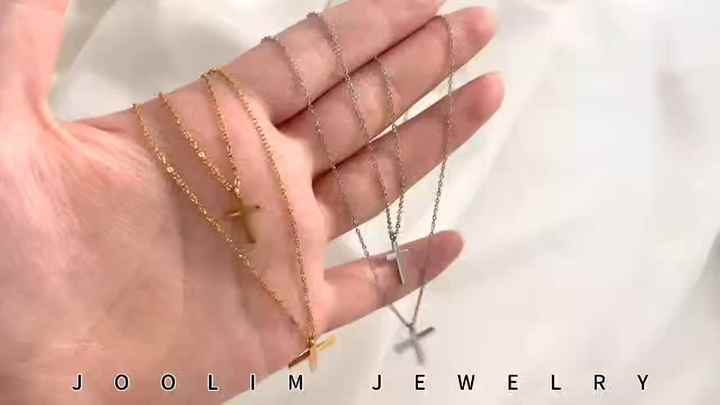 18K Gold Plated Stainless Steel Cross Pendant Choker Necklace Trendy Double Layer Design for Women Anniversary Gift
