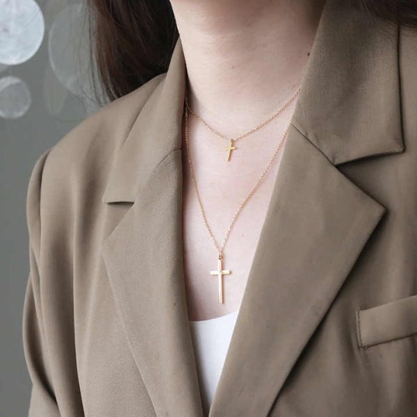 Joolim Jewelry 18K Gold Plated Double-layer Cross Pendant Choker Necklace Stainless Steel Fashion for Gift