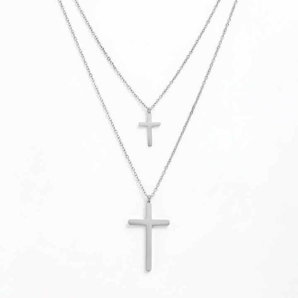 Joolim Jewelry 18K Gold Plated Double-layer Cross Pendant Choker Necklace Stainless Steel Fashion for Gift