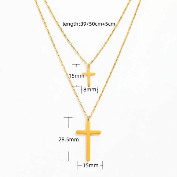 Joolim Jewelry 18K Gold Plated Double-layer Cross Pendant Choker Necklace Stainless Steel Fashion for Gift