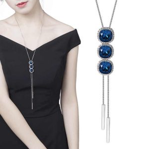 LK10136 Fashion Long Chain Necklace Crystal Necklace With Tassel Women Sweater Chain Necklace