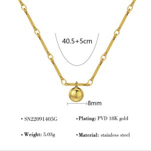 Vintage Geometric Round Clavicle Chain Necklace for Women - 18K Gold Plated Stainless Steel Sweater Accessory for Party