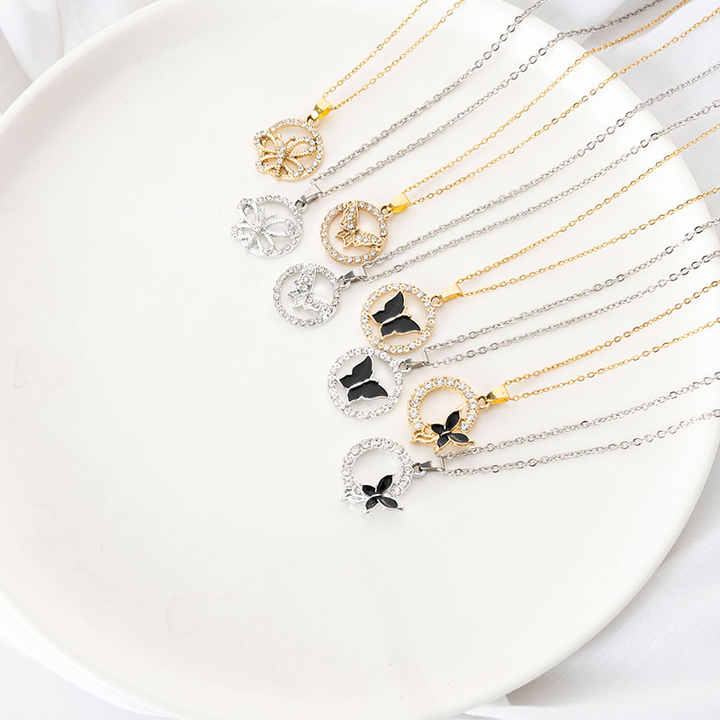 New Delicate Shiny Crystal Butterfly Fashion Cute Acrylic Small Butterfly Women Drop Necklace Earrings Strand Type Sweater Chain