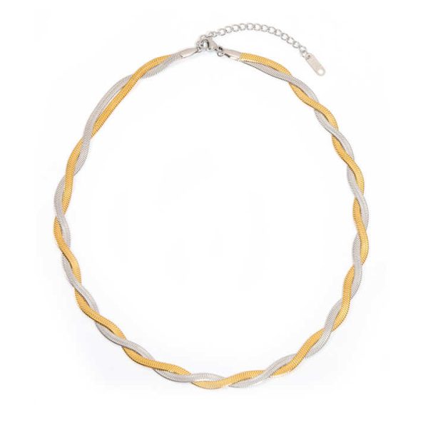 Joolim Jewelry 18K Gold & Silver Mixed Twisted Herringbone Stainless Steel Necklace Non Tarnish Waterproof Fashion Jewelry