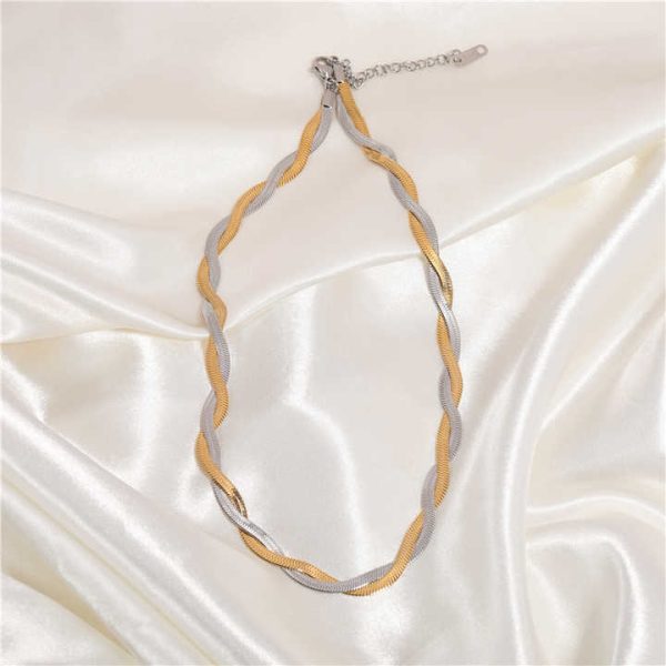 Joolim Jewelry 18K Gold & Silver Mixed Twisted Herringbone Stainless Steel Necklace Non Tarnish Waterproof Fashion Jewelry