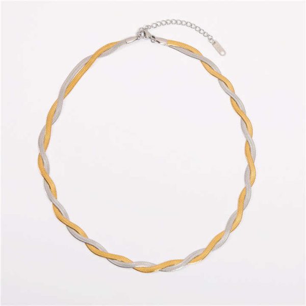 Joolim Jewelry 18K Gold & Silver Mixed Twisted Herringbone Stainless Steel Necklace Non Tarnish Waterproof Fashion Jewelry