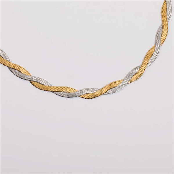 Joolim Jewelry 18K Gold & Silver Mixed Twisted Herringbone Stainless Steel Necklace Non Tarnish Waterproof Fashion Jewelry
