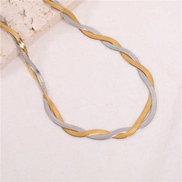 Joolim Jewelry 18K Gold & Silver Mixed Twisted Herringbone Stainless Steel Necklace Non Tarnish Waterproof Fashion Jewelry
