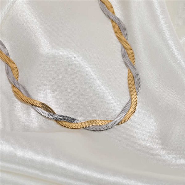 Joolim Jewelry 18K Gold & Silver Mixed Twisted Herringbone Stainless Steel Necklace Non Tarnish Waterproof Fashion Jewelry