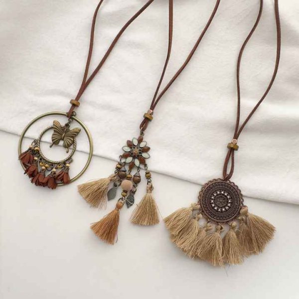 Fashion Bohemian Style Sweater Necklace Accessories Vintage Pendant With Tassel