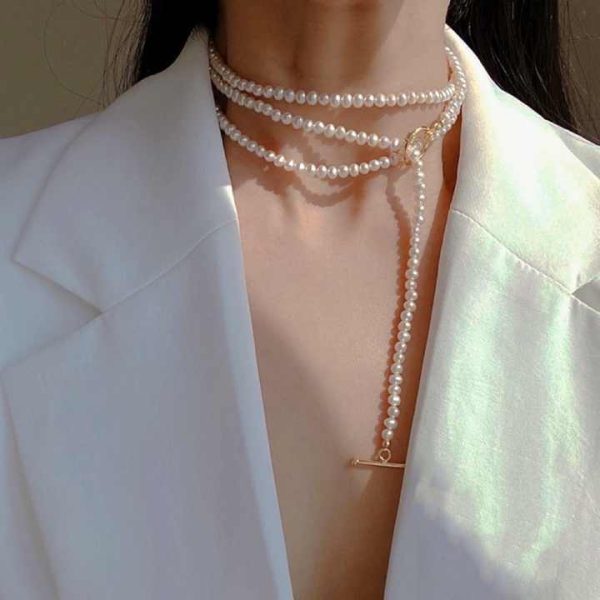 Wholesale Baroque Natural Freshwater 925 Silver Near Round Pearl Multi-wear Necklaces Jewelry Fashion Sweater Chains
