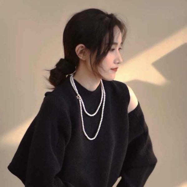 Wholesale Baroque Natural Freshwater 925 Silver Near Round Pearl Multi-wear Necklaces Jewelry Fashion Sweater Chains
