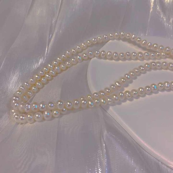 Wholesale Baroque Natural Freshwater 925 Silver Near Round Pearl Multi-wear Necklaces Jewelry Fashion Sweater Chains