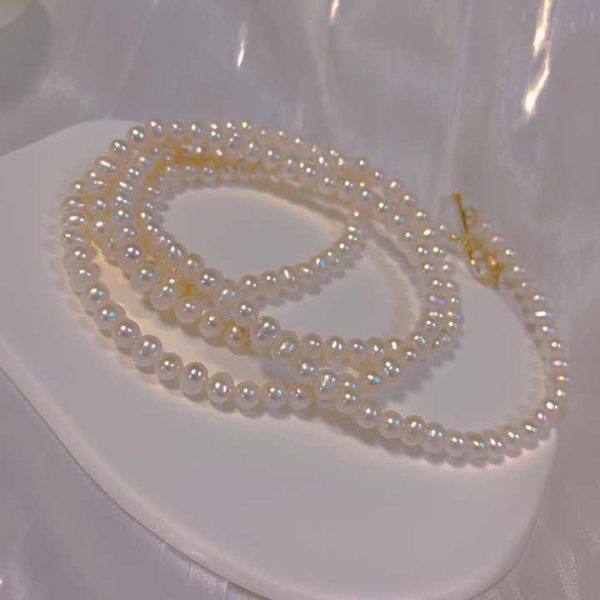 Wholesale Baroque Natural Freshwater 925 Silver Near Round Pearl Multi-wear Necklaces Jewelry Fashion Sweater Chains