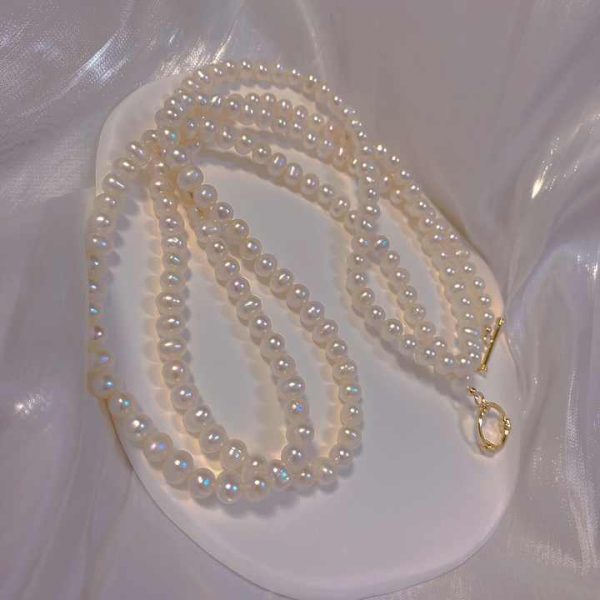 Wholesale Baroque Natural Freshwater 925 Silver Near Round Pearl Multi-wear Necklaces Jewelry Fashion Sweater Chains