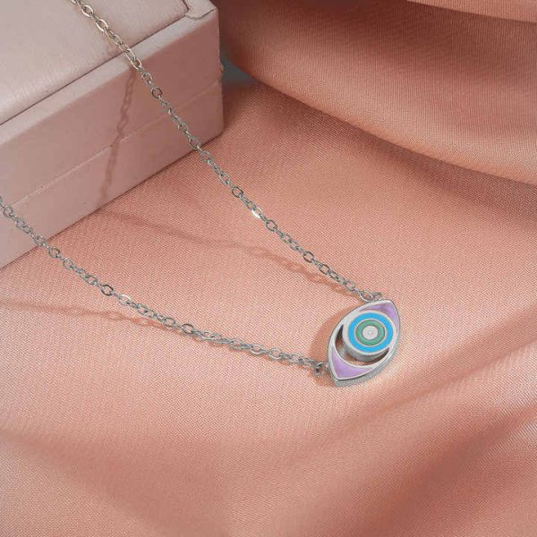 Wholesale Trendy Fashion Stainless Steel Fine Jewelry Multi Color Eye Pendants Gold Plated Oval Chains Necklaces for Women